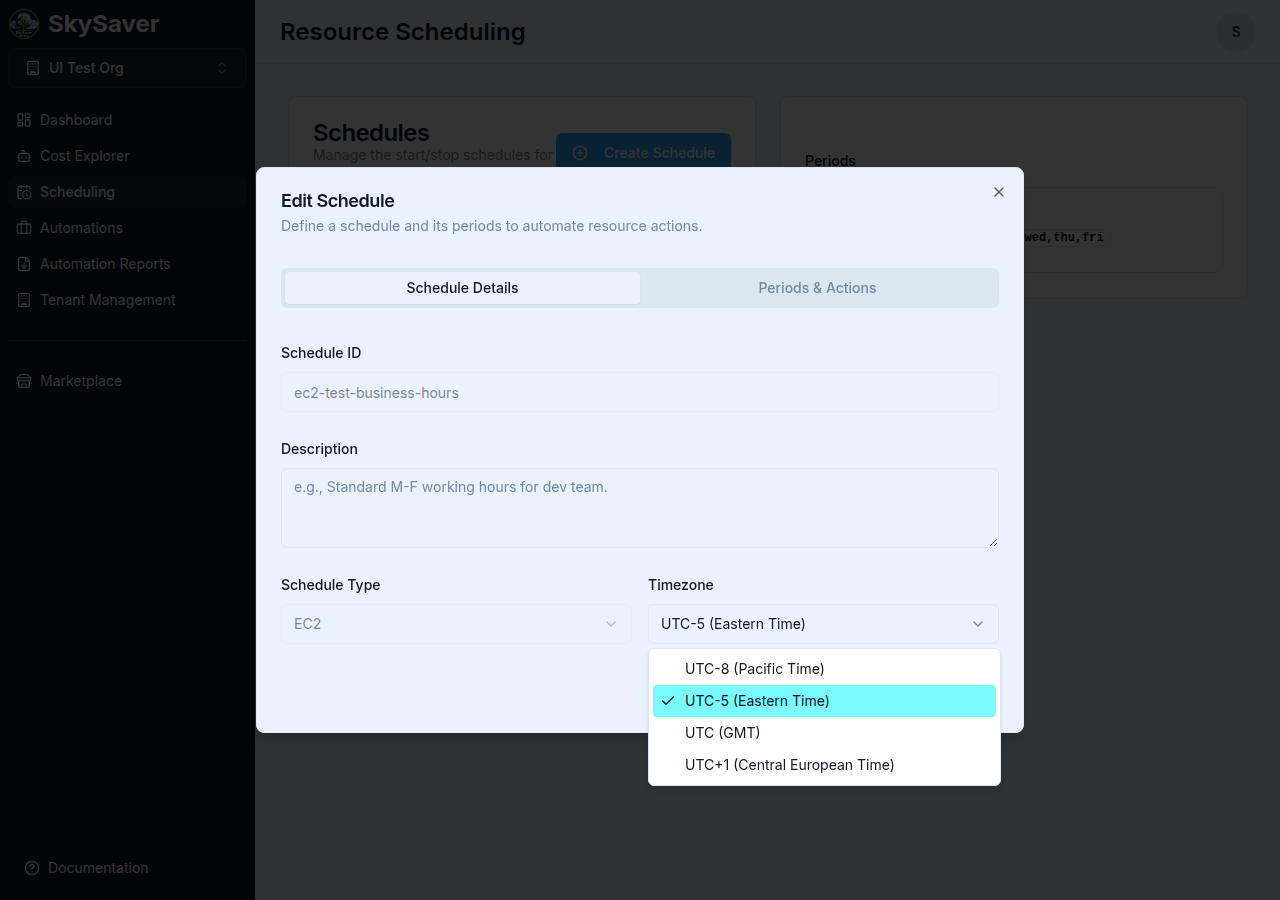 Schedule Timezone Dropdown