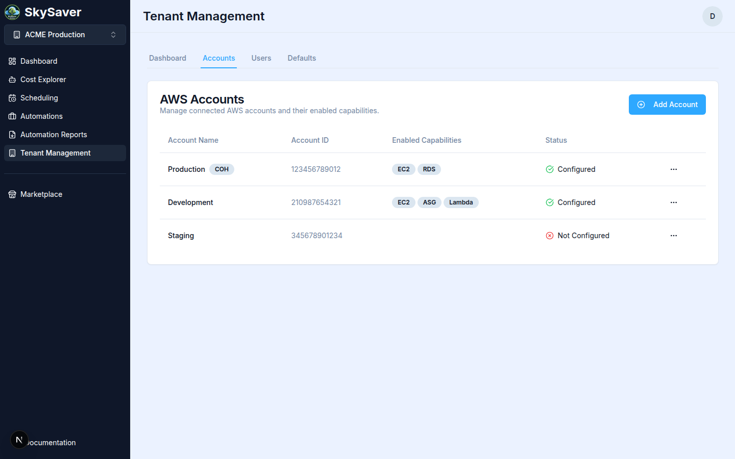 Accounts Tab